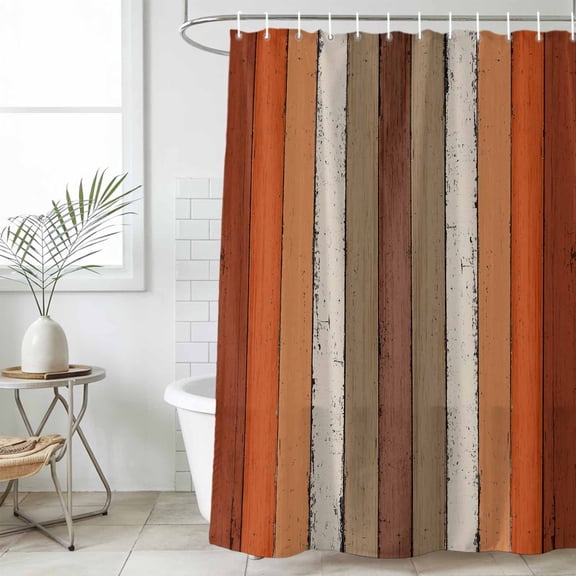 Burnt Orange Brown Waterproof Shower Curtain, Stall 36"x78" Washable Polyester Fabric Shower Curtains for Bathroom, Farmhouse Vintage Wooden Decorative Bathtub Curtain Sets with Hooks