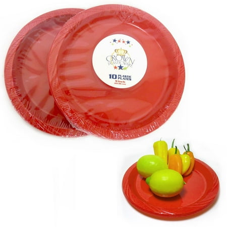 - 10 Red Plastic Plates Disposable Wedding Birthday Party Bbq Tableware 9