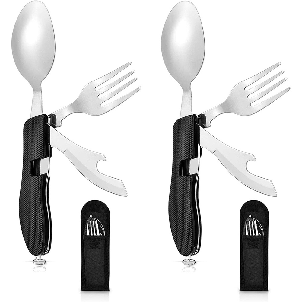 Camping Utensils With Case 4In1 Folding Flatware Stainless Steel Fork