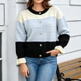 thumbnail image 2 of PBFRDSJ Women’s Striped Open Front Cardigan Long Sleeve Crew Neck Button Down Knit Sweater Retro Casual Wool Tops, 2 of 9