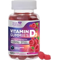 Vitamin D3 Gummies 5000 IU (125 mcg) - 3X Strength Immune Support and Bone Support, Vitamin D Gummy Dietary Supplement, Nature's Berry D Vitamin Supplement, Raspberry Flavored, Non-GMO - 120 Gummies