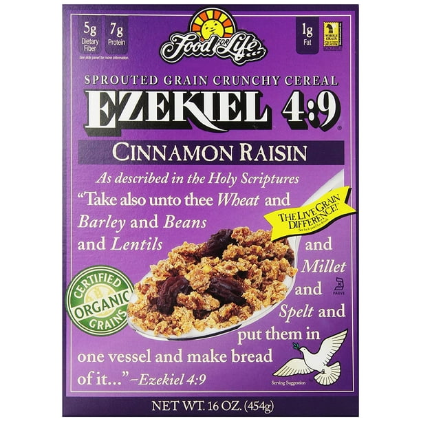 Food For Life Ezekiel 49 Organic Sprouted Grain Cereal, Cinnamon Raisin, 16Ounce Boxes (Pack