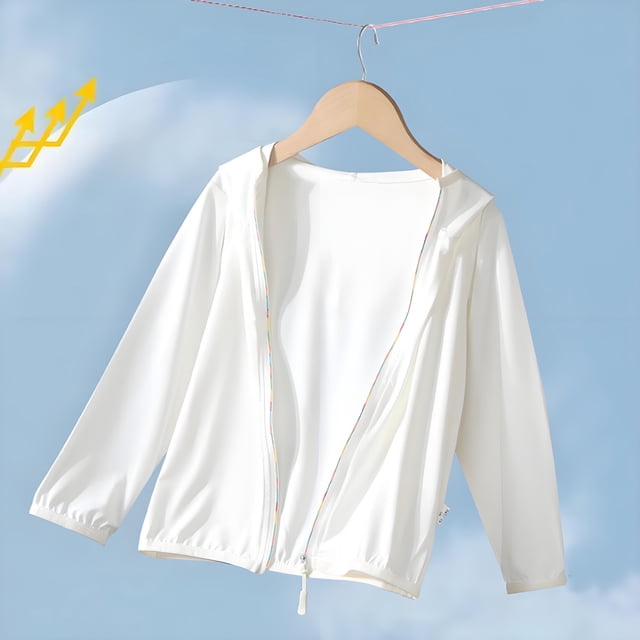 uublik Veste de Randonnée pour Filles à Capuche Zippée Protection Solaire Chemise Rafraîchissante Blanche, Taille 2-16 Ans
