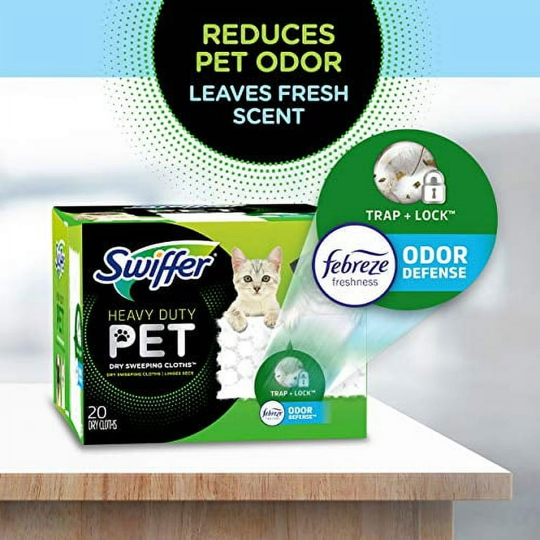 Swiffer Sweeper Pet, Heavy Duty Dry Sweeping Cloth Refills with Febreze  Odor Defense, 32 Count 
