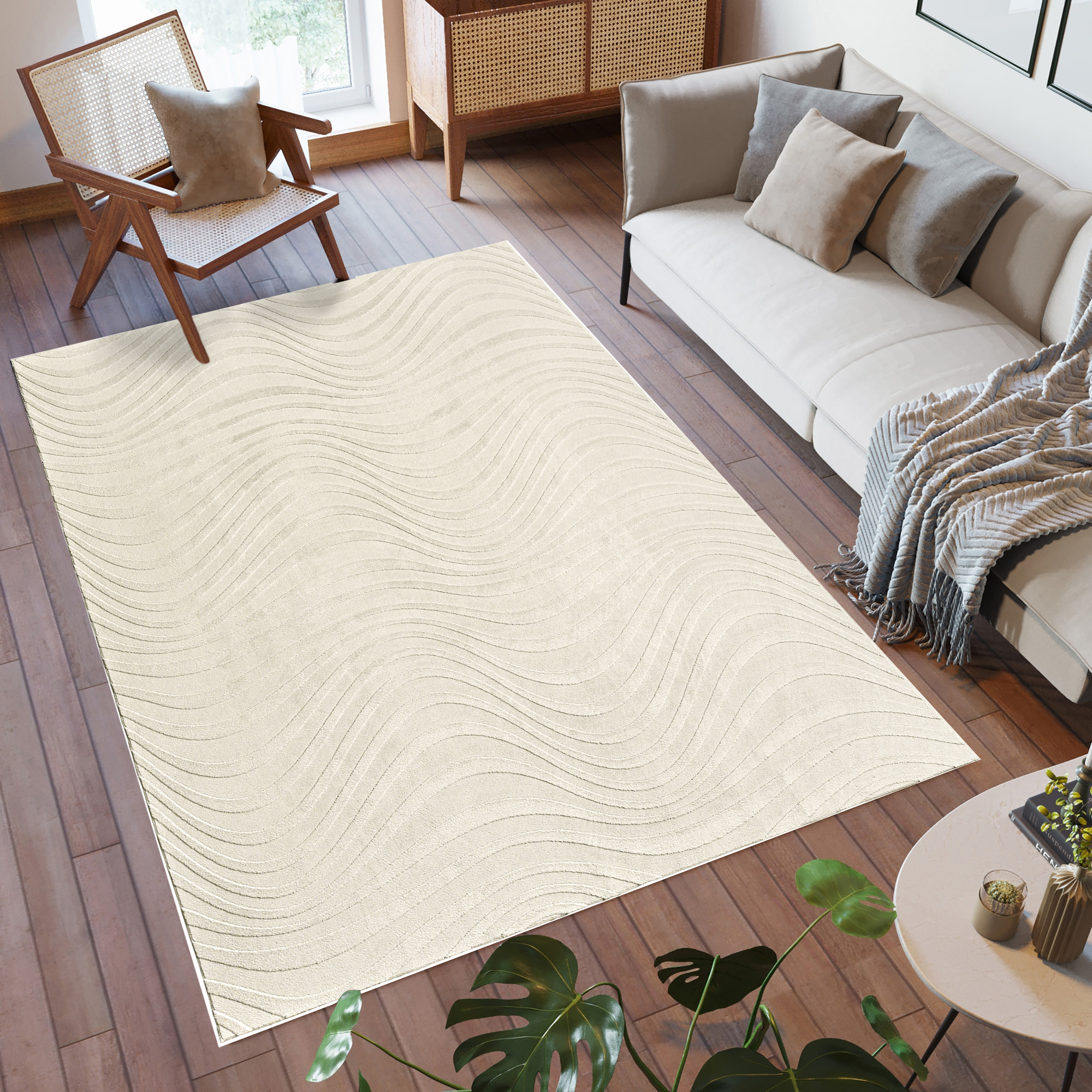 Vida Lomira Shag Striped Cream Area Rug, 5x8