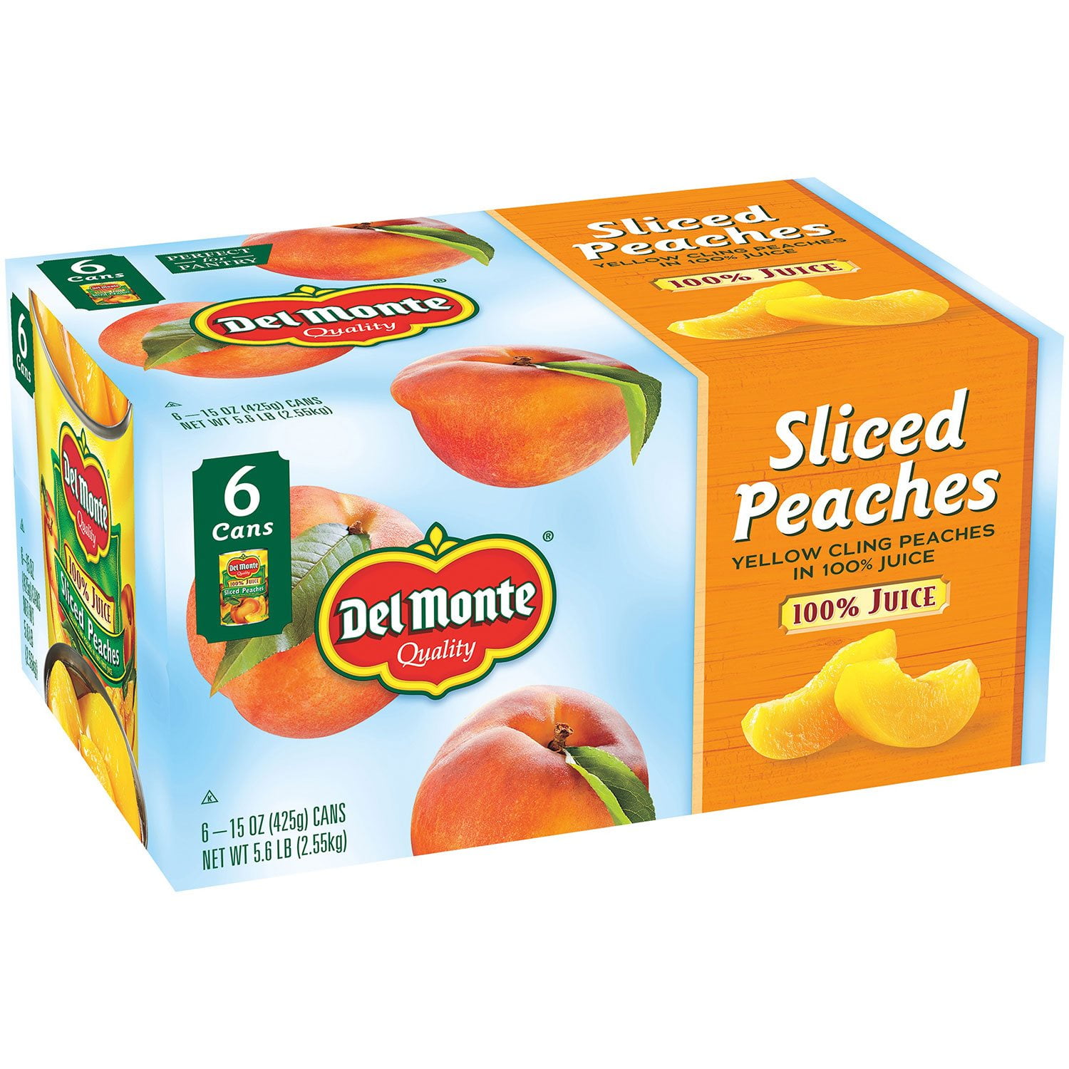 あぴーち Del Monte Sliced Peaches in 100% Juice, 15 oz., 6 pk
