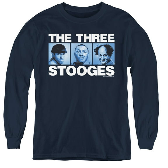 Three Stooges Three Squares Youth Long Sleeve Tee Navy