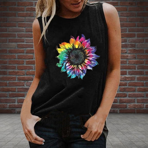 DailyTrove Women's Tie-Dye Floral Tank Top - Polyester Casual Summer & Boho Wear, Vibrant for Outings