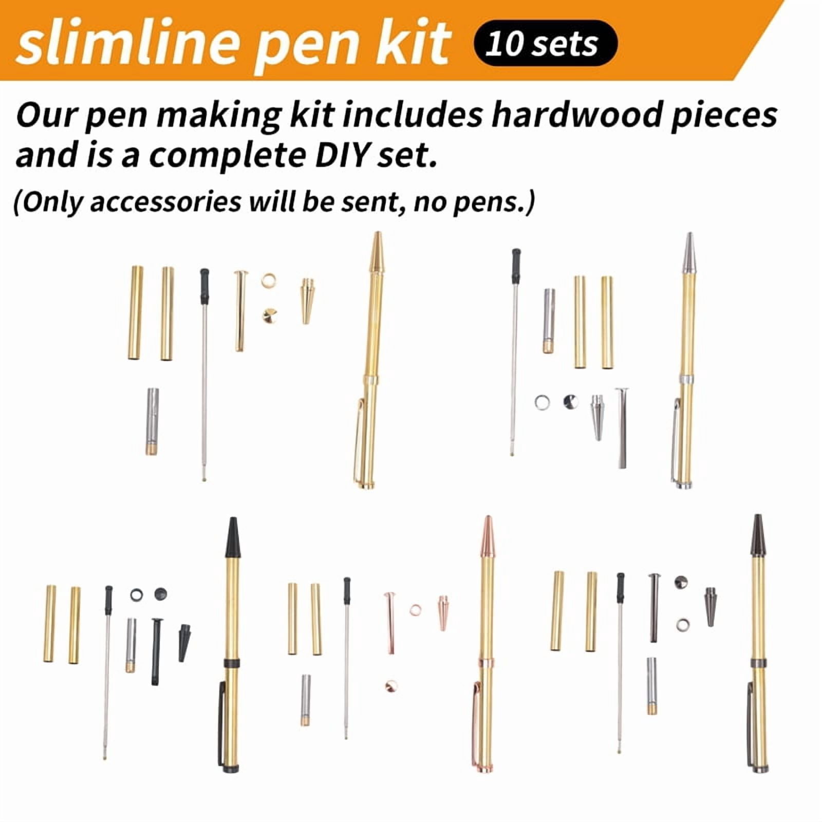 Katigan 10 Sets of Wood Turning Pen Kit Project Supplies 7mm Slim Pen Kit with Refills and Pen Blanks Wood for Lathe Turning