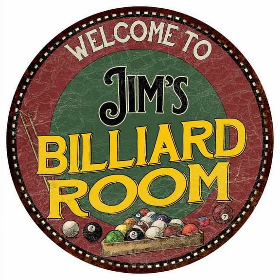Jim's Billiard Room 14" Round Metal Sign Kitchen Wall Decor 100140033014