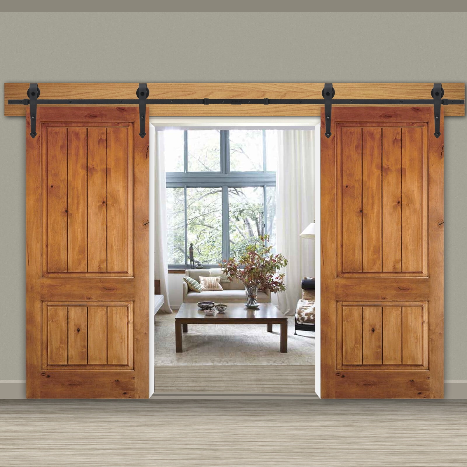 SuperDeal Modern 12FT Double Sliding Barn Doors Hardware Track Kit Frosted Black