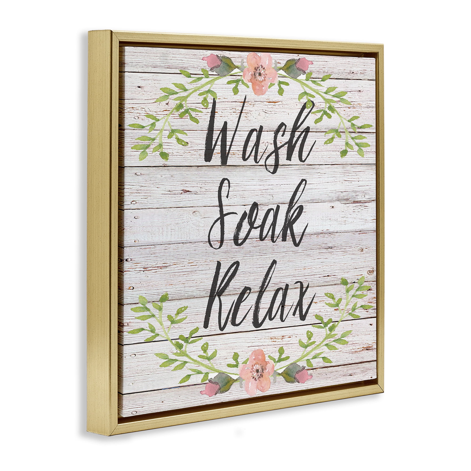 Stupell Industries Floral Wash Soak Relax Botanical & Floral Painting Gold Floater Framed Canvas Art Print Wall Art, 25 x 25