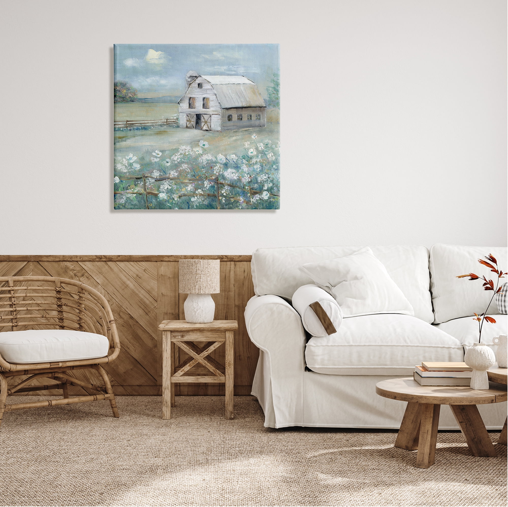 Stupell Industries Barn in Floral Meadow Landscape Painting Gallery Wrapped Canvas Art Print Wall Art, 30 x 30