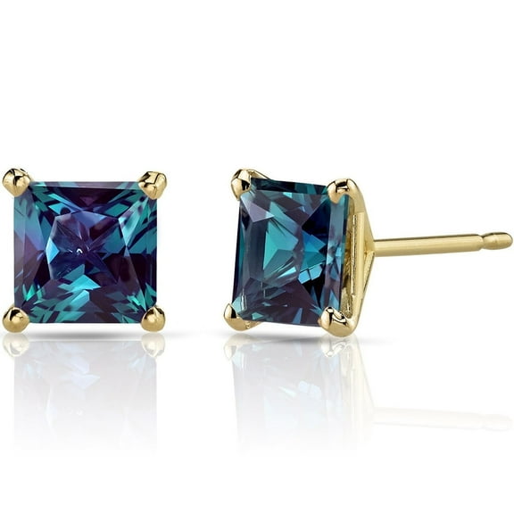 Paris Jewelry 24k Yellow Gold 2 Cttw Alexandrite Princess Cut Stud Earrings Jewelry for Woman Unisex plated