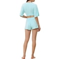 thumbnail image 3 of INSPIRE CHIC Women's V Neck Crop Shirt and Shorts 2 Piece Pajama Set Yoga Flare Sleeve Loungewear XS Blue, 3 of 5