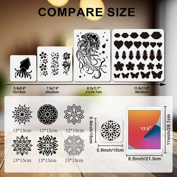 16Pcs Mandala Theme Stencil Set 5.9×5.9inch Mandala Painting Craft Stencils Reusable Small Rangoli Lotus Template DIY Craft for Painting on Wood Furniture Canvas Wall Decoration