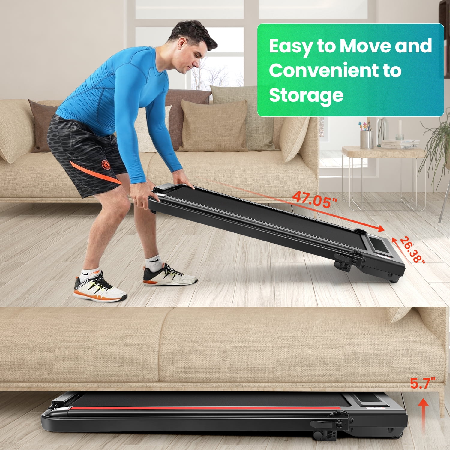 Walking Pad Treadmill with Incline,2.5HP Under Desk Treadmill with Remote Control & LED Touch Screen for Home Office Jogging Running Electric Machine,300lbs Weight Capacity Black & Red