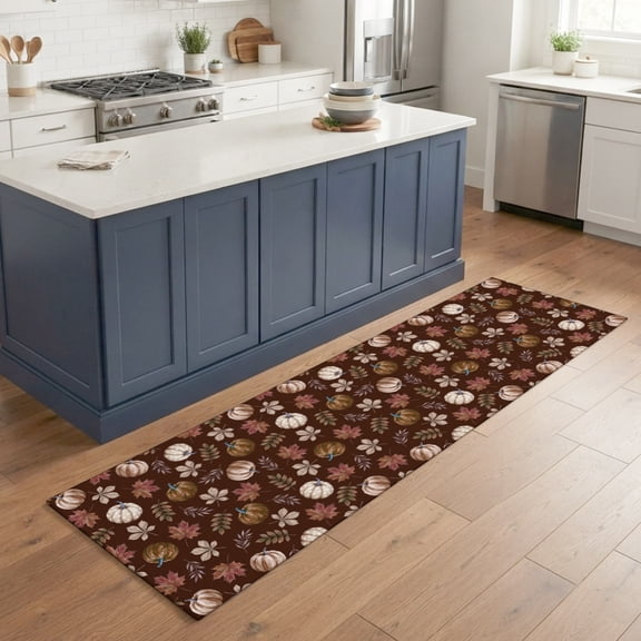 Vintage Pumpkins Fall 2'x6' Runner Rugs for Hallway Kitchen Bedside Non Slip Washable, Beige Thanksgiving Botanical Brown Entryway Rug Runners with Rubber Backing, Long Carpet Runner for Laundry Room