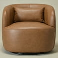 thumbnail image 5 of 34" Wide Swivel Faux Leather Armchair No Assembly Upholstered PU Leather Swivel Accent Chairs with Toss Pillow for Living Room Office Lounge (Camel, Single), 5 of 13