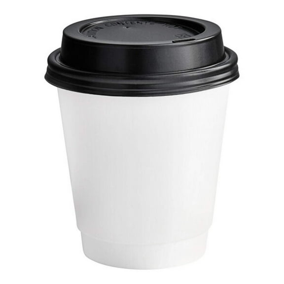 10oz White Poly Paper Hot Cups with Black Lids:8CT