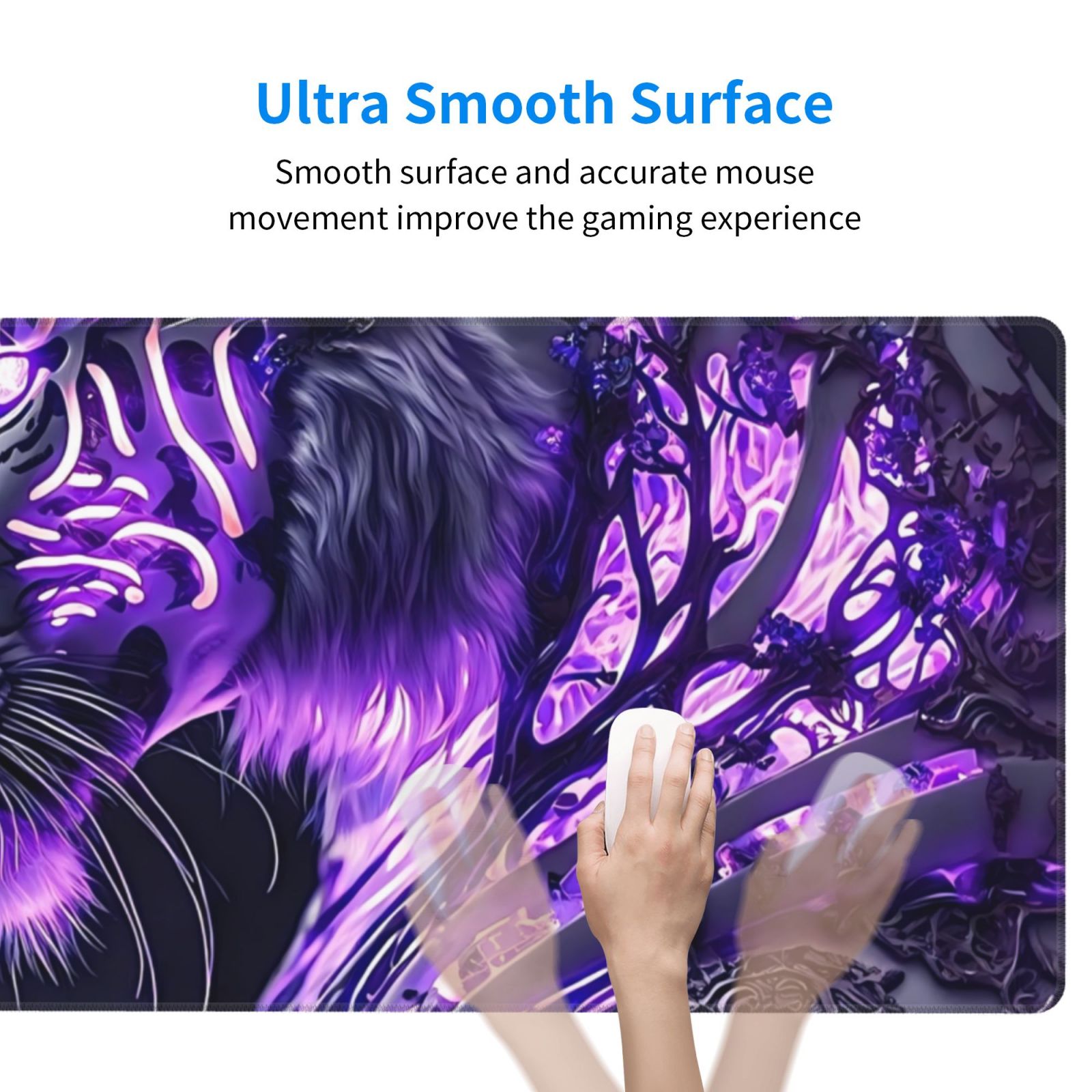 Xecao Purple Pattern White Tiger for Waterproof Mouse Pad - Extended Contour Mouse Mat, Large Gaming Mousepad Laptop Keyboard Mat with Non-Slip Rubber Base
