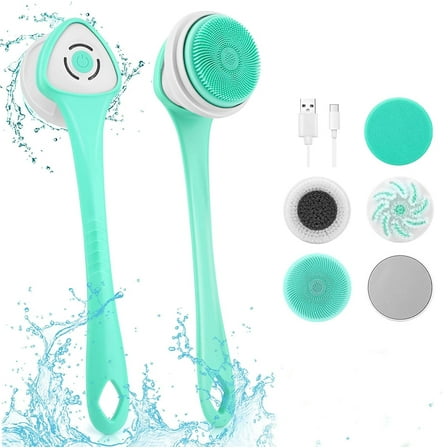 Fixdono Electric Body Bath Brush with 5 Rotating Brush Heads, Rechargeable Back Scrubber for Shower