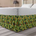 thumbnail image 1 of Luau Bed Skirt, Aloha Print of Striped Leaves and Flowers, Elastic Bedskirt Dust Ruffle Wrap Around for Bedding Decor, 4 Sizes, Night Blue Lime Green, by Ambesonne, 1 of 2