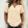 thumbnail image 4 of hoksml Women's Striped Blouse, V Neck Henley Short Sleeve Shirt, Casual Loose Fit Daily Office Wear Top, 4 of 9