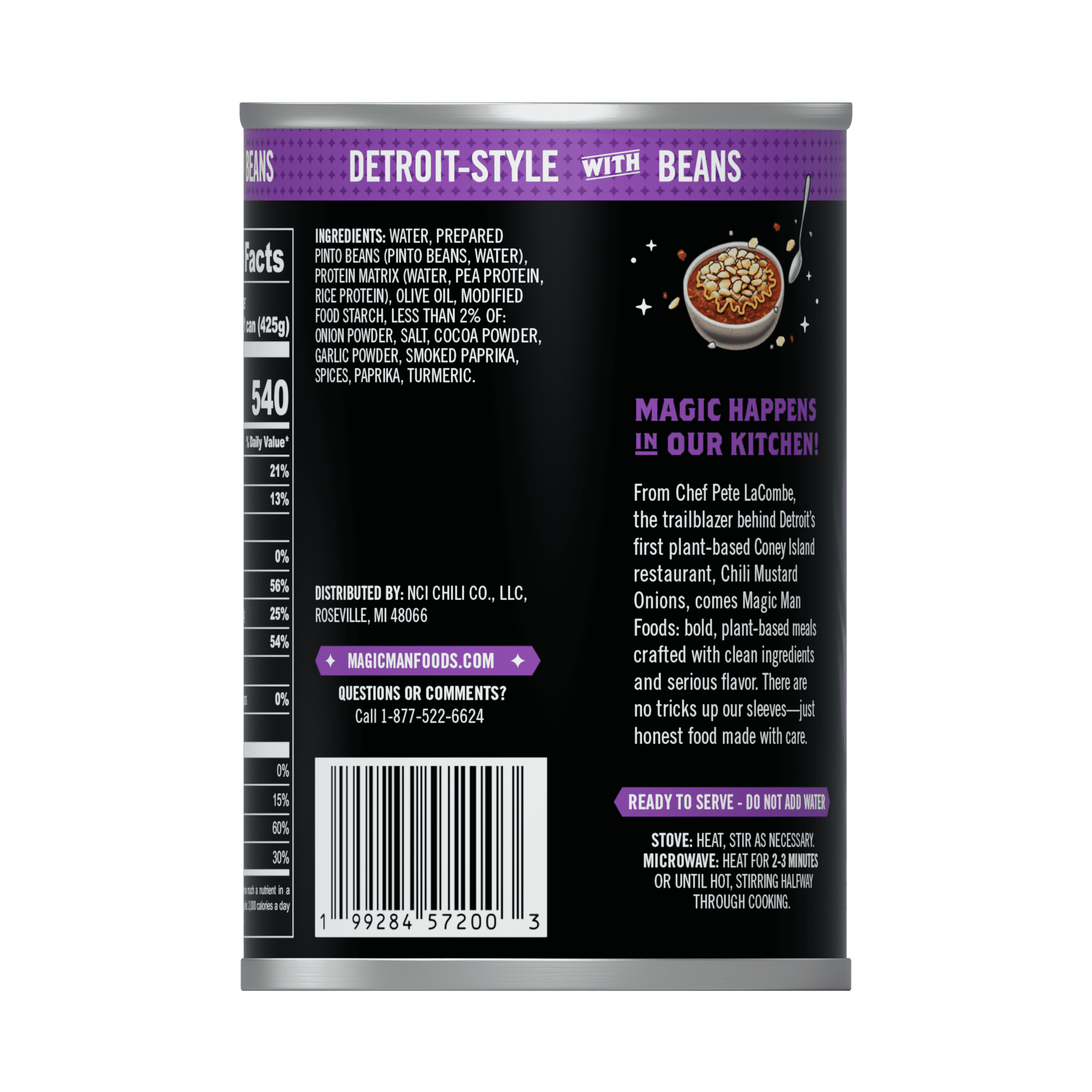(2 pack) Magic Man Chili  – Plant‑Based Detroit Style with Beans Chili, 15 oz Can , Vegan, Gluten free, Soy free, Seed Oil free