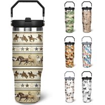 30 oz Horse Tumbler With Handle and Straw, 30oz Horse Flip Straw Tumbler Insulated Coffee Travel Mugs Cup Water Bottle Horse Gifts for Horse Lovers Women Girls