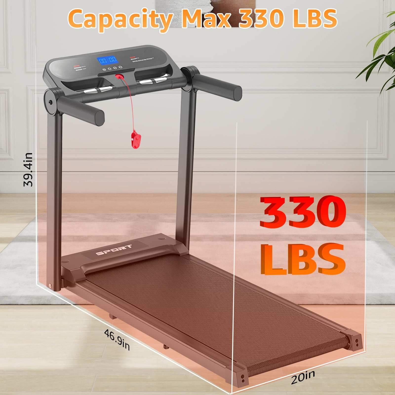 XYJBHB 3.0HP Treadmills with Removable Desk Workstation, Folding Walking Pad with Handle bar, Small Space Portable Running Machine, 330LBS Capacity with Preset LED Display, APP for Home Office
