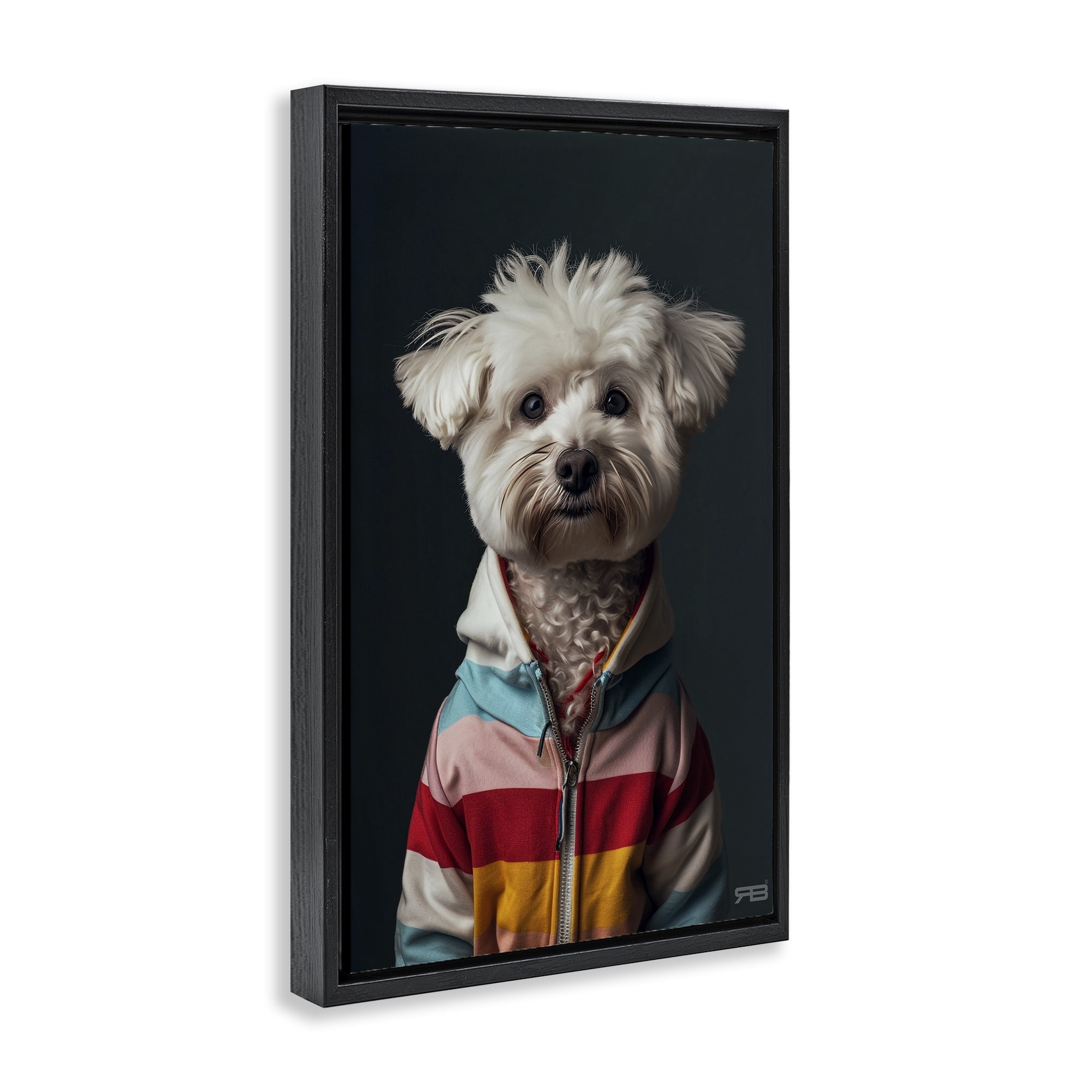 Stupell Industries Terrier Dog with Windbreaker Animals & Insects Painting Black Floater Framed Canvas Art Print Wall Art, 21 x 31