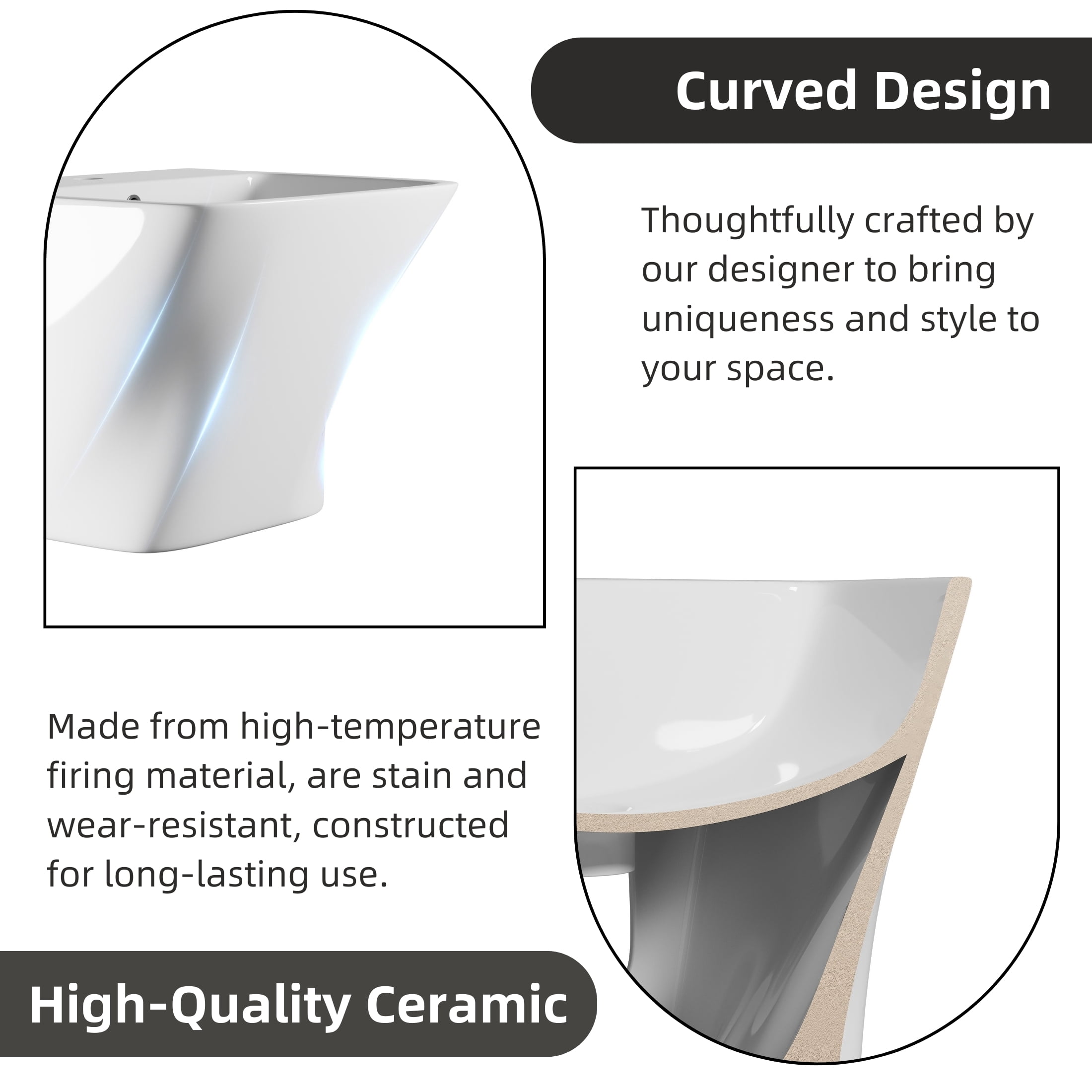 Los Flexi 19" Wall Mount Sink with Overflow in White, Floating Bathroom Vessel Sink, One Faucet Hole, Includes Pop-Up Drain Kit