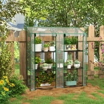Outsunny 3 Tier Lean-to Greenhouse with 2 Roll-Up Zippered Doors, Transparent Plastic Cover, Portable Small Greenhouse, Clear