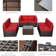thumbnail image 6 of YODOLLA 7-Piece Patio Furniture Set with 43" Fire Pit Table, Rattan Wicker Outdoor Sectional Sofa Couch with Table Patio Conversation Set for Lawn& Backyard In Red, 6 of 8