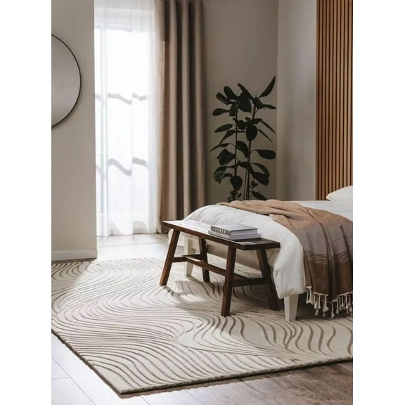 Tufted carpet 9x13, 8x13 / Geometric area rug 8x11, 8x10 / Beige wool carpets.