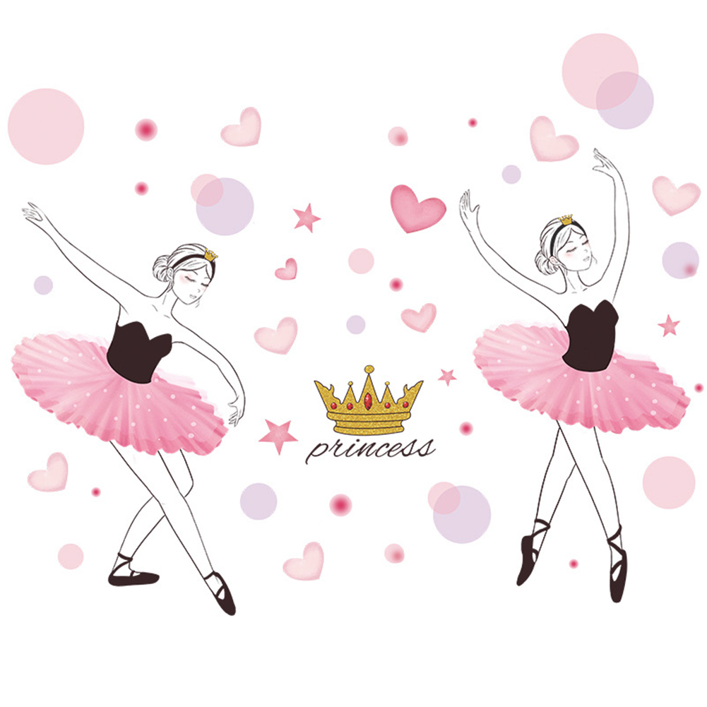 Litake 2Pcs Dancing Girl Wall Art Decals Romantic Loveshaped Crown