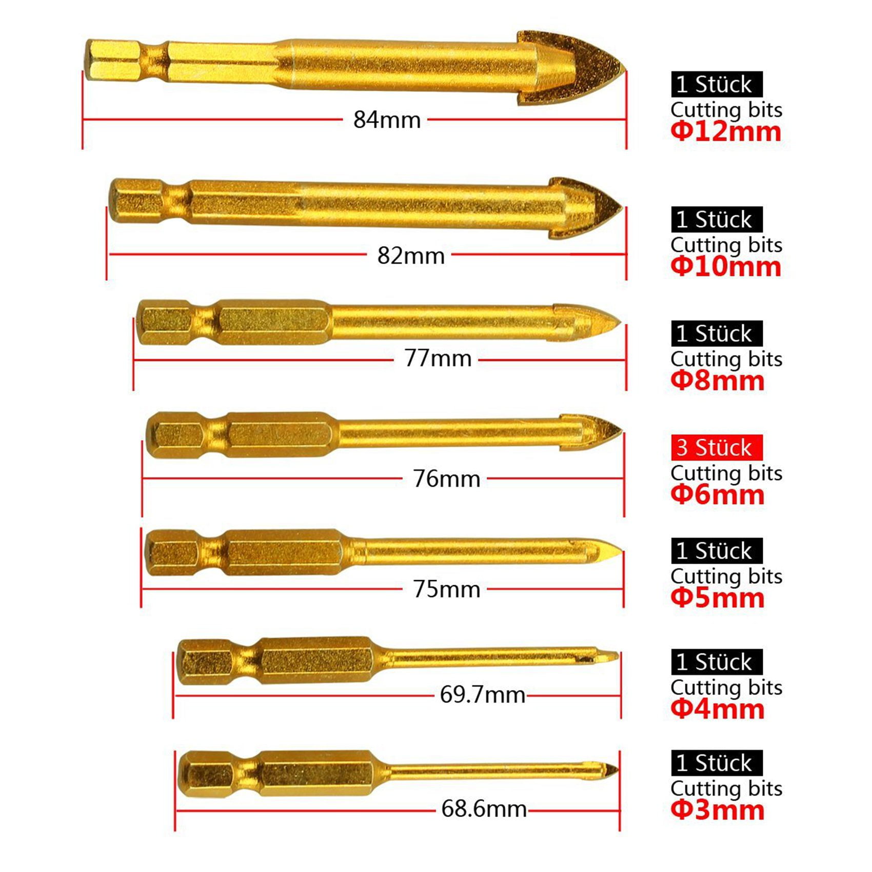 18 Pcs. Tile Drill Ceramic Drill Set of Glass Drill Bits Set Hexagon Tile Drill Set 3/4/5/6/8/10 / 12mm
