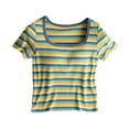 thumbnail image 2 of QUNYINEY Crew Neck Women's T Shirts Casual Short Sleeve Striped Tops Cotton Slim Summer Crop Women's Tops, 2 of 6