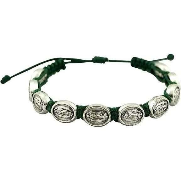Our Lady of Guadalupe Woven Bracelet | Sturdy Green Cord | 10 Medal Beads | Adjustable