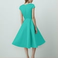 thumbnail image 4 of Women's V-Neck Sleeveless Midi Dress Solid Color Abstract Print Casual Summer Dress with Belted Waist for Office to Dinner,Turquoise 3XL, 4 of 4