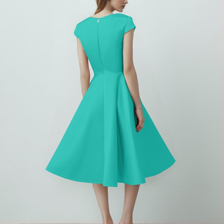 open lace back dress Turquoise Satin Jewel Dress – Fairytale Princess Evening Outfit main image 0