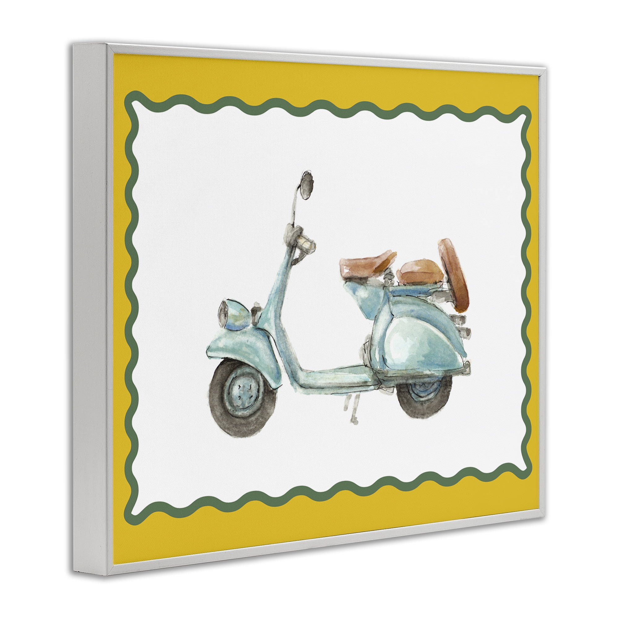 Stupell Industries Blue Vespa with Yellow Border White Framed Giclee Art, design by Lanie Loreth