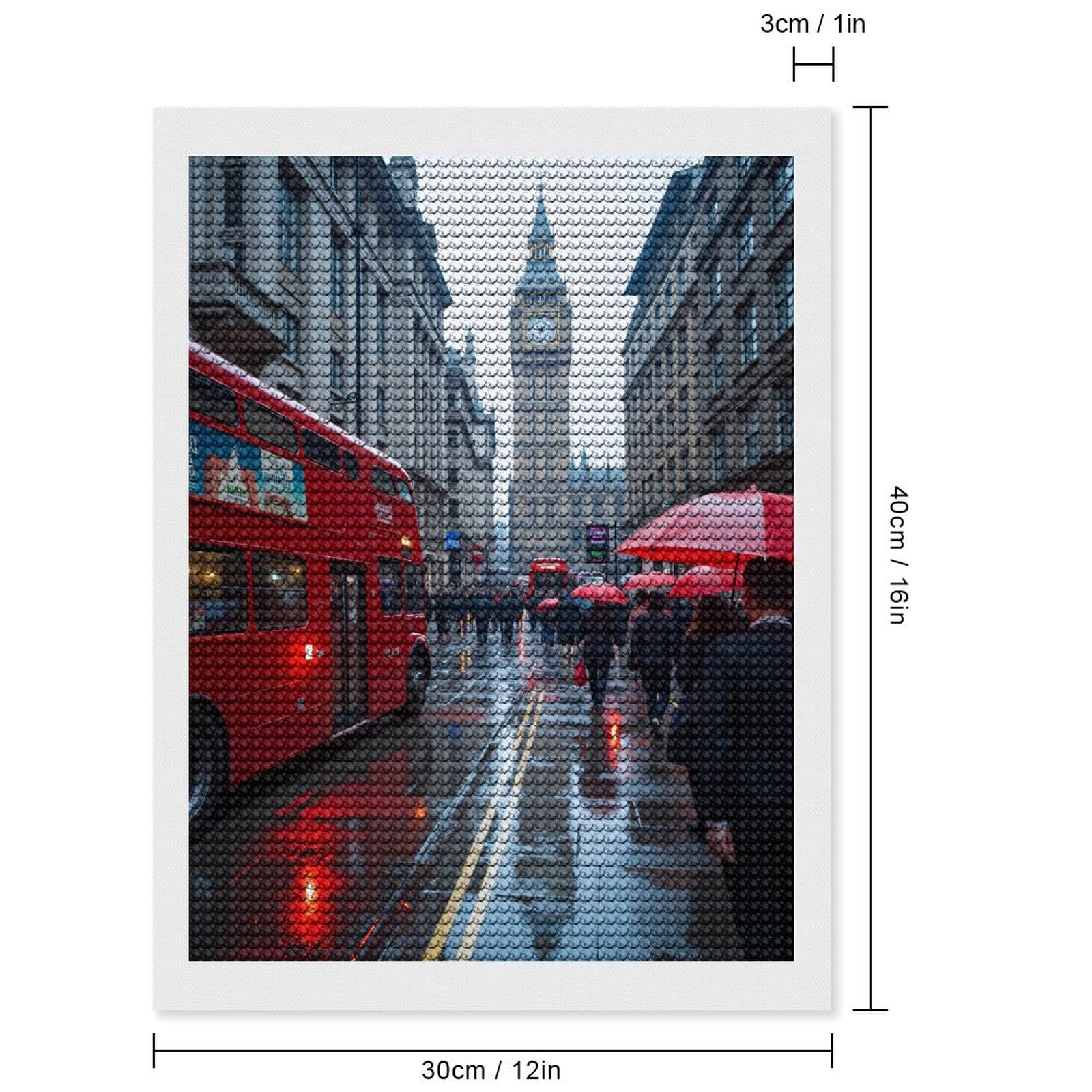 Diamond Art Kits for Adults - London Rainy Day Red Buses Umbrellas 5d Diamond Painting for Adults, Diamond Art for Adults Beginners, Frameless Diamond Painting Kits for Adults for Home Wall Decor