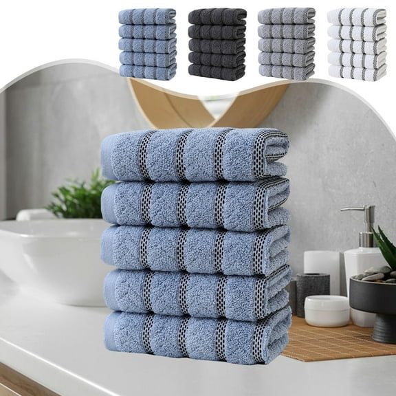 5-Pack Cotton Towels Set - 29.13x13.38 Inches, Soft Absorbent Bath & Beach Towels (White/Black/Blue/Green) - Natural Eco-Friendly, Multi-Purpose for Travel, Gym & Home