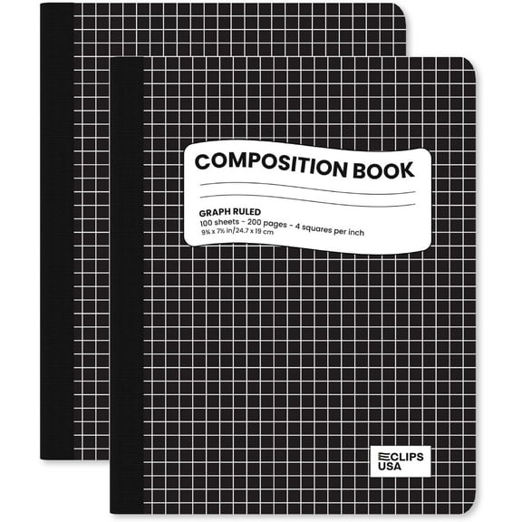 VEEBOST 100-Sheet Quad Ruled Graph Composition Notebooks with Hard Cover, 9.75″ x 7.50″, 2-Pack