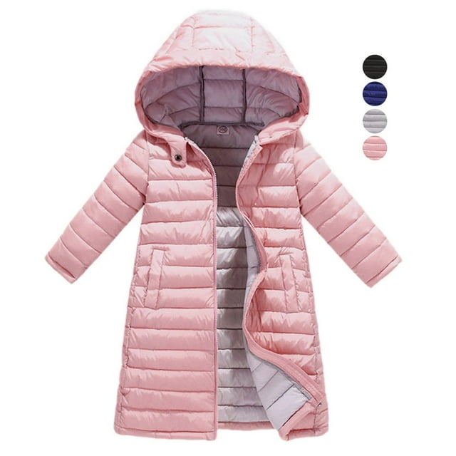 SYNPOS 3-11T Child Girl Boy Puffer Hooded Jacket Long Lightweight Uniform Coat