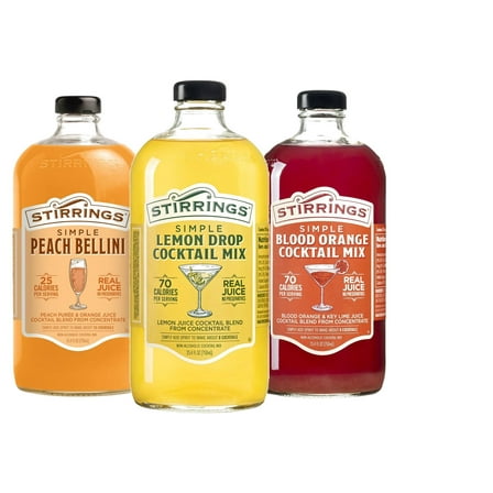 Stirrings Simple  Non-Alcoholic Peach Bellini, Lemon Drop & Blood Orange Cocktail Mix, Variety 3-Pack