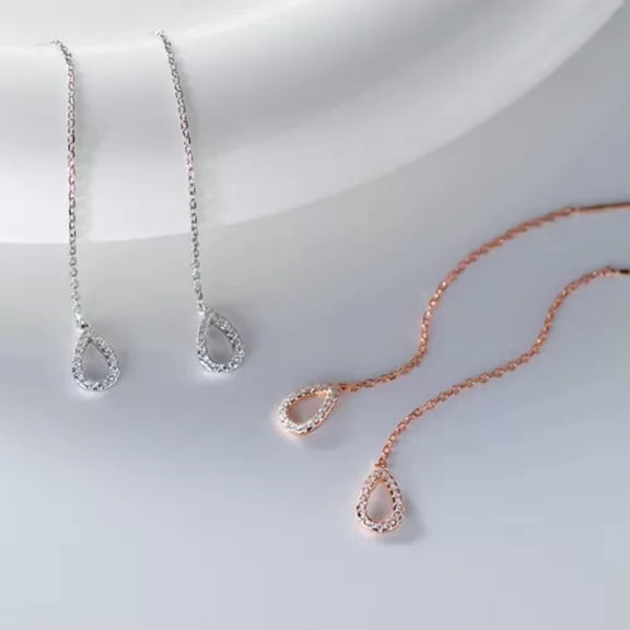 EOEMY Cute Dangle Hanging Crystal Tassel Long Drop Earrings 925 Sterling Silver-Rose Gold