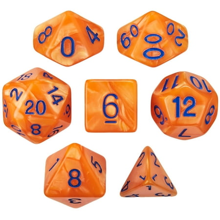 UPC: 0753569814938 | Set of 7 Dice – Kingfisher – Pearlized Orange with Blue Paint